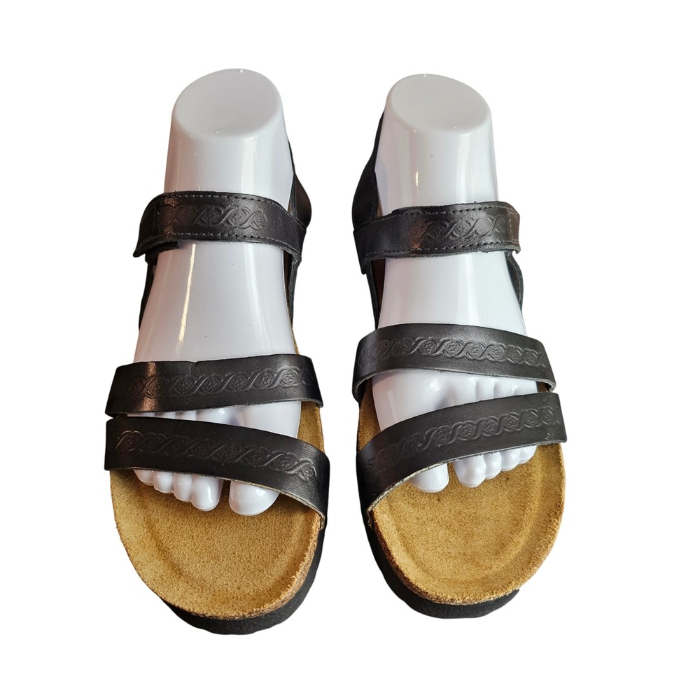 Naot Kayla Navy Velvet Nubuck Leather Wedge Sandal  Black Size EU 42 US 11 Black